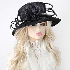 DRESSY SATIN HAT WITH CRYSTAL BELT AND LARGE ROSE