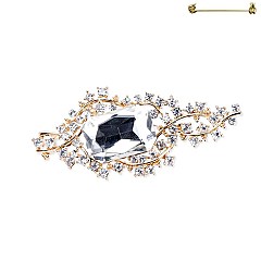 FASHIONABLE RECTANGLE GEM WITH STONE VINE DRESSY BROOCH SLPY3434