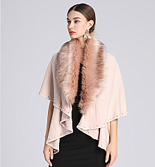 Pearl & Studded Soft Faux Fur Poncho Dressy Scarf
