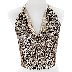 SEXY HALTER LEOPARD METAL MESH CAMISOLE TOP 15" / 30" LARGE