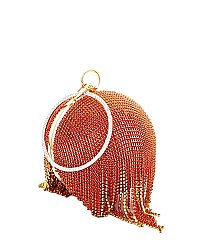 DESIGNER MULTI RHINESTONE FRINGE BALL CLUTCH WITH CHAIN