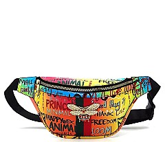 Multi Graffiti Bee Charm Fanny Pack - Waist Bag