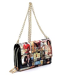 Twist Lock Magazine Cover Collage Cross Body Clutch Wallet