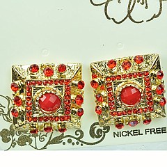 Square Glass Rhinestone Filigree Open-cut Earring