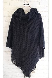 Hooded Fringe Poncho