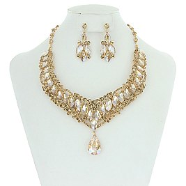 Princess Style Bib RHINESTONE NECKLACE With Large Centered TearDrop SET  MEZ8552