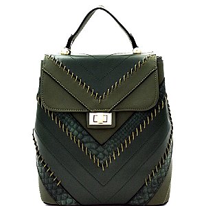 Chevron Pattern Whipstitched Patchwork Backpack MH-87885