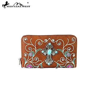 Unique Cross Medallion Turquouise Stone Embroidered Wristlet