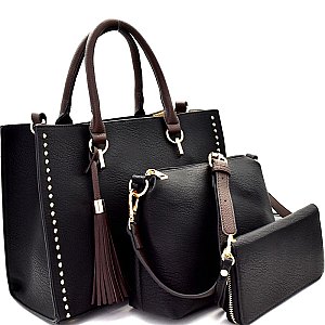 Tassel Accent Studded 3 in 1 Satchel Wallet SET MH-BW1971