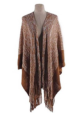 TWO TONE FRONT OPEN FRINGE KIMONO