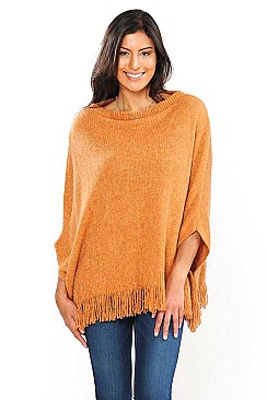 PONCHO SWEATER SHAWL WRAP WITH FRINGE