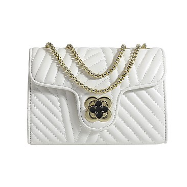 Chevron Turn-Lock Chain Shoulder Bag