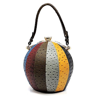 MULTI-COLORED OSTRICH PATCHWORK BALL-SHAPED LW2038A