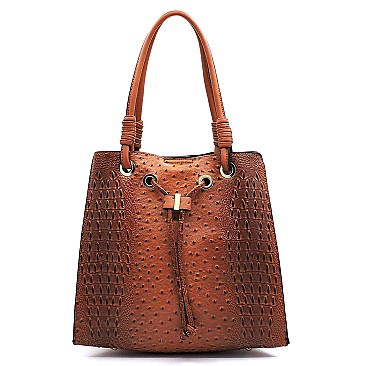 Ostrich Croc Drawstring Satchel