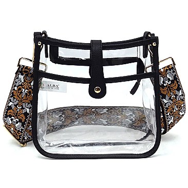 Trendy  Visible Clear Hobo Crossbody Bag with Guitar Strap