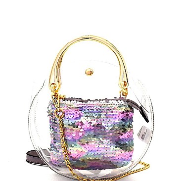 Transparent Clear 2 in 1 Round Cross Body with Sequin Pouch MH-87900