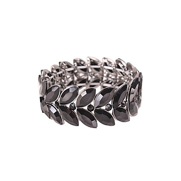 FASHIONABLE 2 LAYER LEAF STONE STRETCH BRACELET SLBY7865