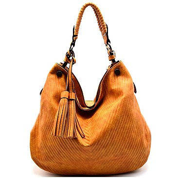 CMS002-LP Tassel Accent V-Pattern Embossed Hobo