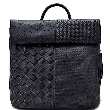 WOVEN Fold Down Flap Fashion Backpack RZ-CMS015