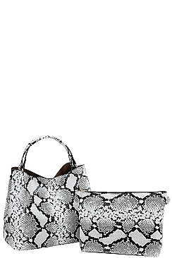 2 IN 1 SNAKE PATTERN SATCHEL WITH LONG STRAP