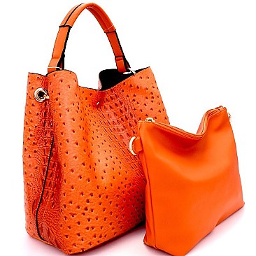 D0190-LP Ostrich Print Embossed 2 Bag In 1 Hobo