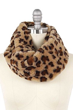LEOPARD PRINT FAUX FUR TUBE INFINITY SCARF
