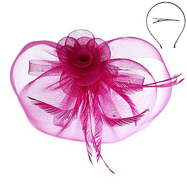 Classy Fuchsia Cute Headband Fascinator With Flower Mesh SLFT4