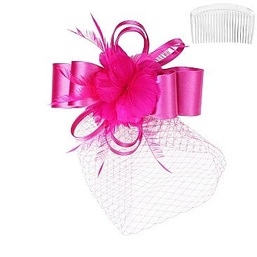 Classy Fascinator with Satin Bow W/feather SLFT702