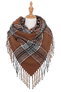 PLAID PATTERN BLANKET TASSEL SCARVES