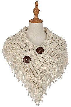 BUTTON ACCENT KNITTED FRINGE INFINITY SCARVES