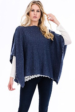 TRENDY STRETCH PONCHO WITH PEARL ACCENTS FM-WSF225