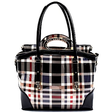 Two Bag Plaid Checker Pattern 2 in 1 Patent Tote