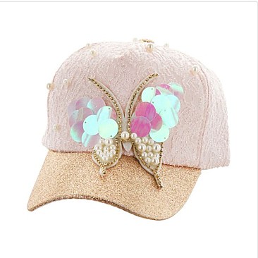Butterfly Charm Shiny w/ Pearls Fashion Cap MEZ853