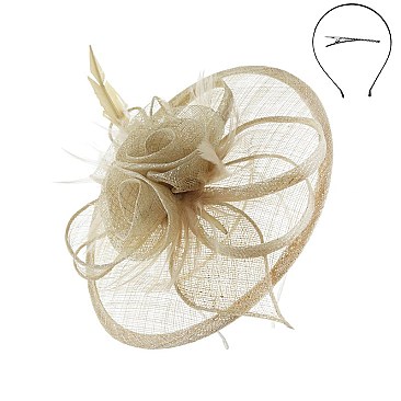 Fashionable Silver Elegant Dressy Fascinator With Floral Center & Feathers SLHTH2092