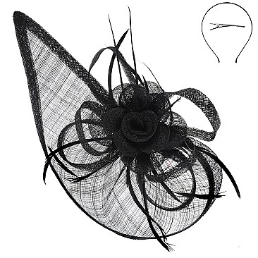 Sinamay Floral Mesh Crescent Fascinator With Feathers