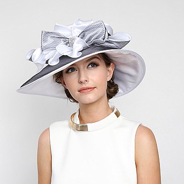 Elegant Medium Brim Satin Organza Crushable Hat With Ruffle Netted Center SLHTN1313