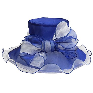 Ladies Organza Hat Medium Brim Two Tones Ruffles Decor MEZ2142