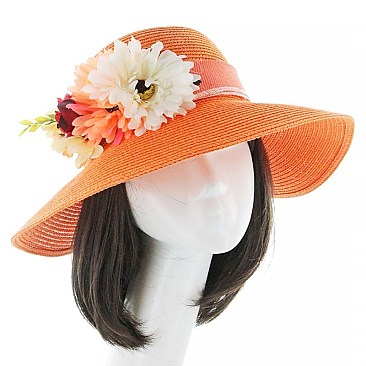 Trendy Orange Popular Spring Hat With Center Corsage