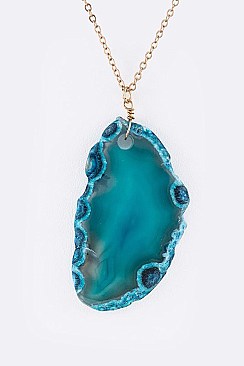 Sliced Stone Pendant With Chain LA-CN4073