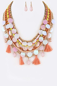 Exotic Tassels & Mirrors Statement Necklace Set LA-JHN1917