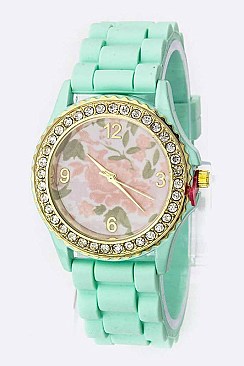 Chic Floral Dial Silicon Fashion Watch LA 05-2222