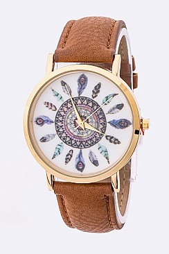 Chic Tribal Feather Print Fashion Dial Watch LA-2748