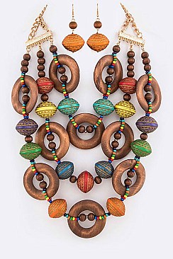 Stylish Mix Wooden Beads Statement Layer Necklace Set LACN2021