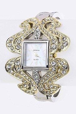 Stylish Pave Crystals Swirl Bangle Watch LA 05-3124TRY