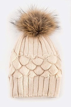 Pineapple Knit Beanie With Raccoon Fur Pompom LA-EXP1007