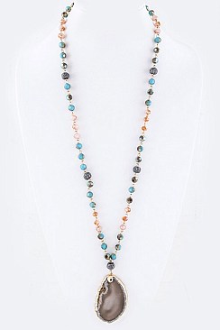 Exotic Gold Dipped Agate & Mix Beads Necklace LAON5148