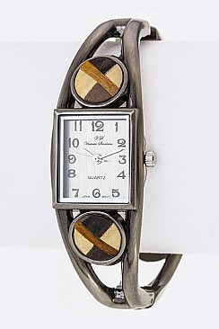Stylish Checker Patterned Wooden Accent Bangle Watch LA-BG1235L5