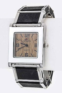 Fashionable Flex Wooden Block Bangle Watch LA-613