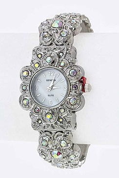 Stylish Crystal Flower Bangle Watch LA-2912TRY