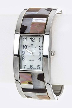 Stylish Pave Shell Fashion Bangle Watch LA-BG1234L6A
